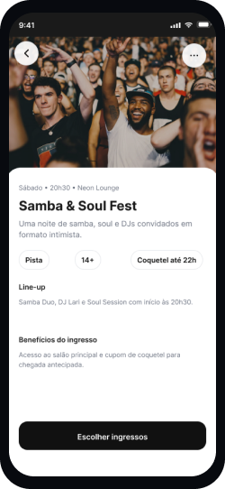 Mockup oficial de eventos e ingressos no Sextoou